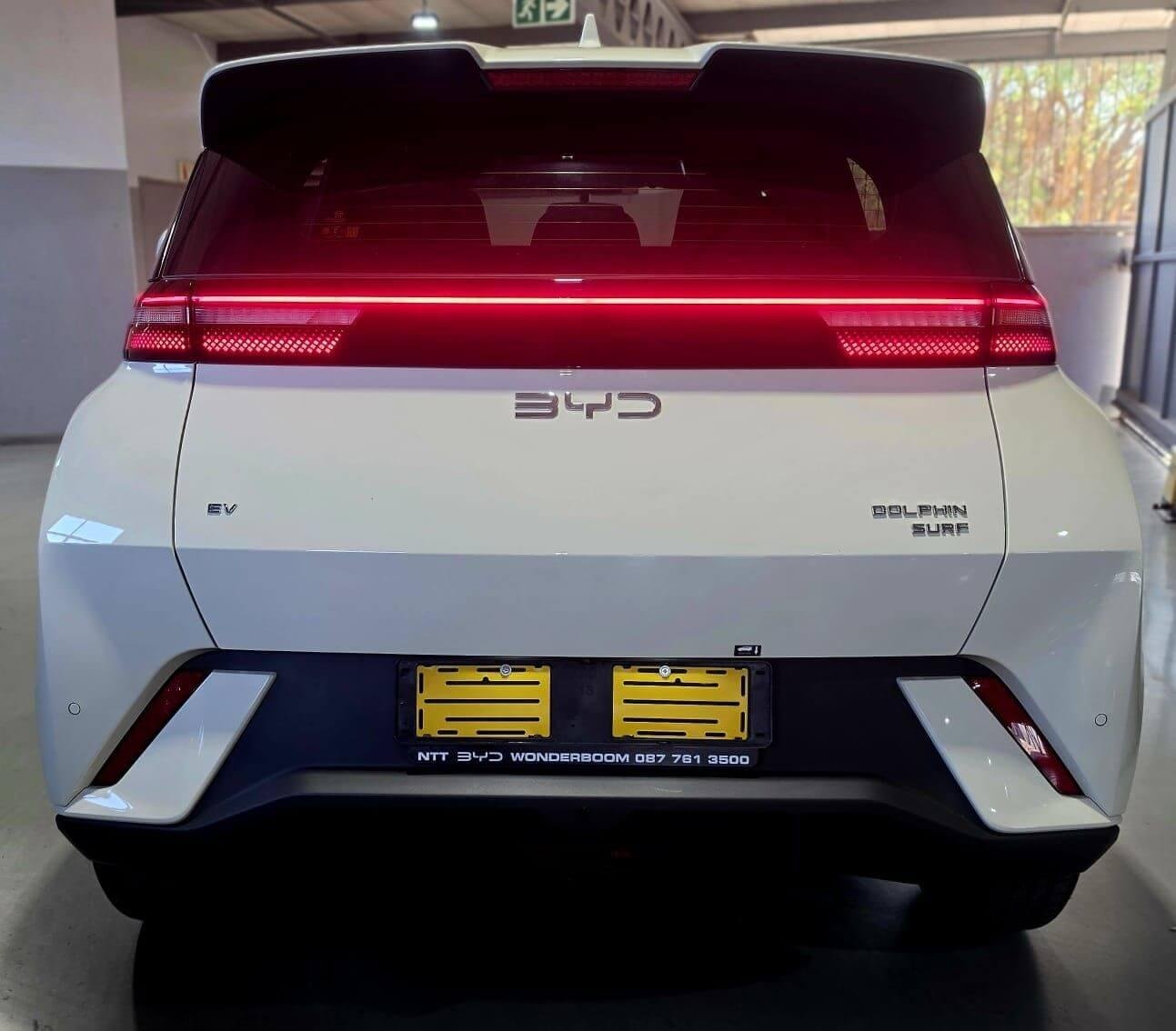 Rear view of the BYD DOLPHIN SURF electric vehicle